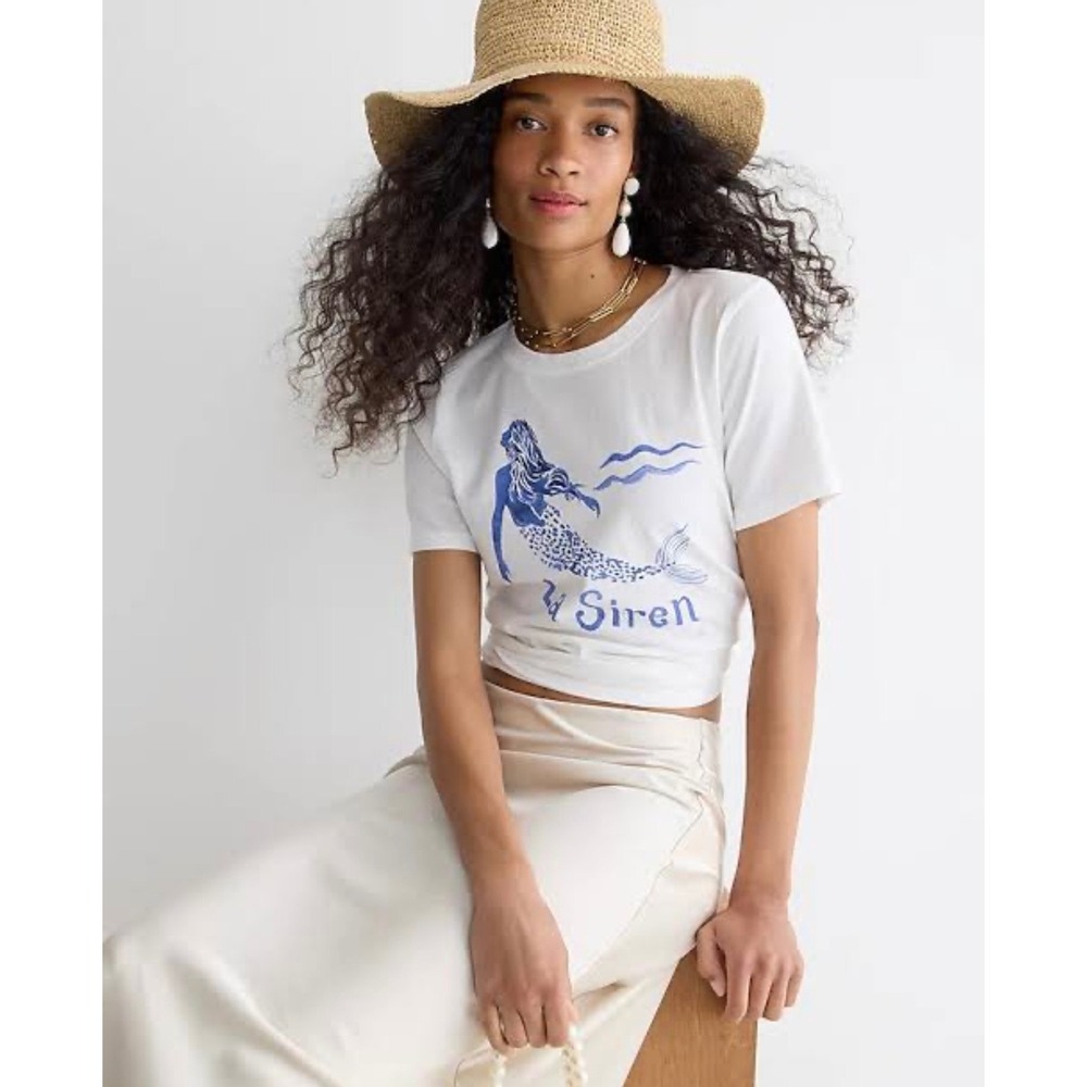 J.Crew La Siren Mermaid Graphic Tee White Blue Cotton Short Sleeve T-Shirt M